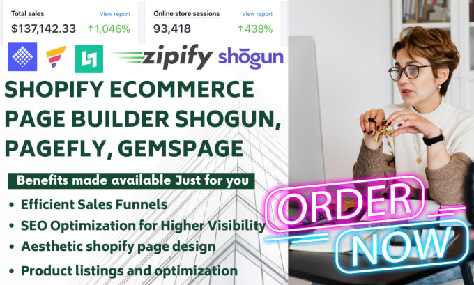 Gig Preview - Build shopify landing product page website pagefly store gempages shogun nudgify