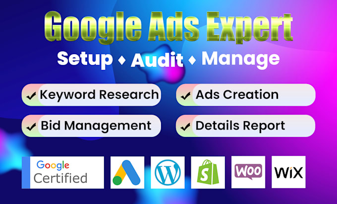 Gig Preview - Setup and manage google ads adwords audit and optimize ppc search ads campaign