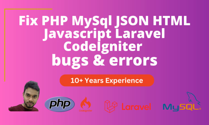 Gig Preview - Fix errors in PHP mysql json javascript laravel codeigniter