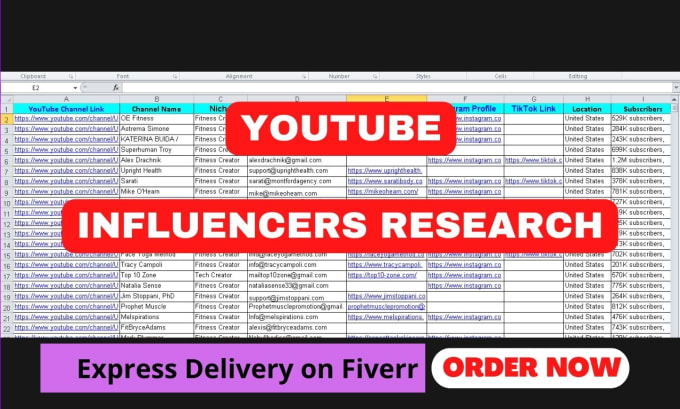 Gig Preview - Find out best youtube influencers email leads and outreach campaign