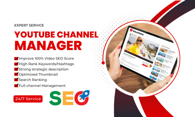 Gig Preview - Be your youtube channel manager and video SEO expert