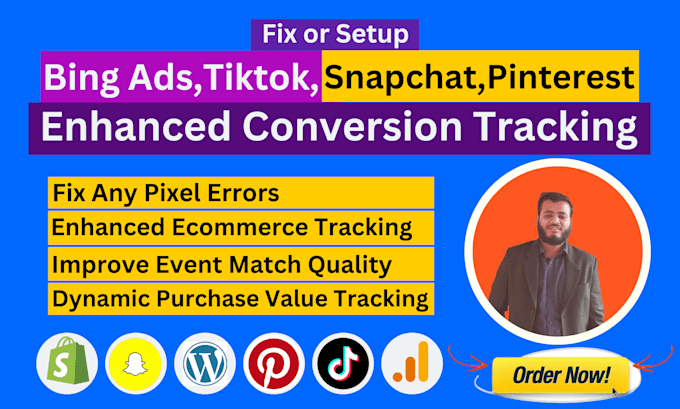 Gig Preview - Setup bing ads, pinterest, snapchat, tiktok pixel conversion purchase tracking