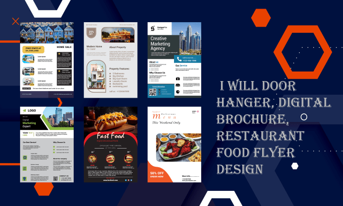 Gig Preview - Door hanger, digital brochure, restaurant food flyer design