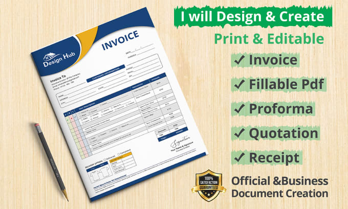 Gig Preview - Create custom fillable pdf form, invoice, proforma, quotation, receipt