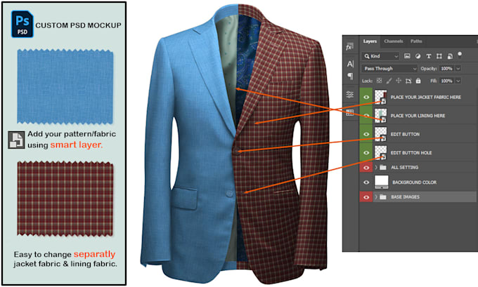 Bestseller - do a custom PSD coat, jacket and blazer mockup to add fabric or pattern