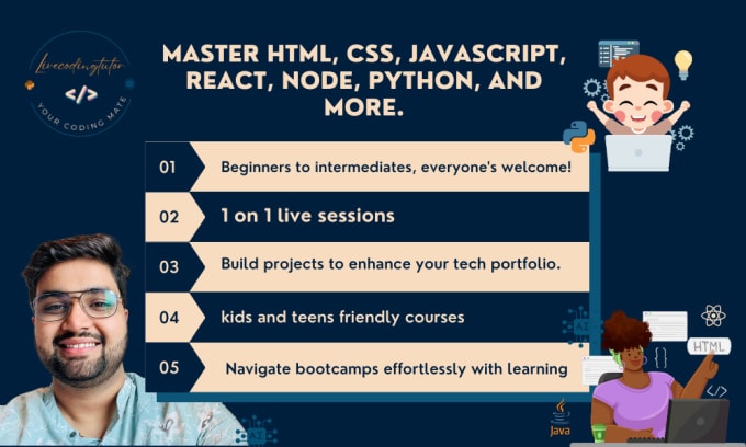 Gig Preview - Tutor python, react, node, full stack or build web apps and ai agents