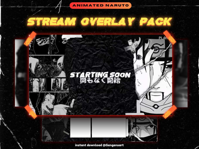 Gig Preview - Animate ninja anime twitch stream overlay pack with personalization