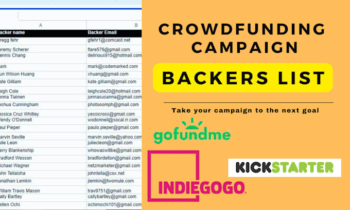 Gig Preview - Generate active, real backers list gofundme indiegogo kickstarter crowdfunding