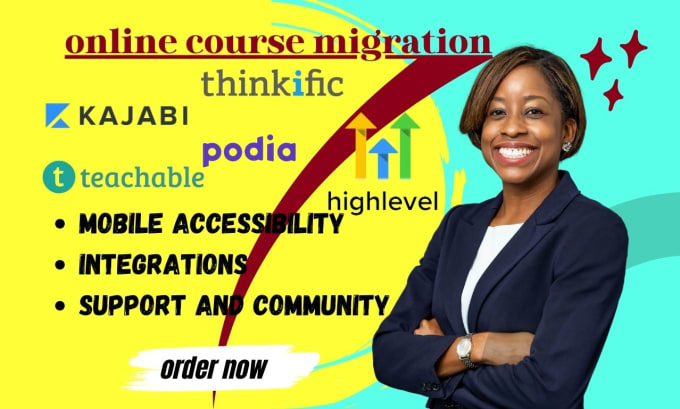 Gig Preview - Thinkific learndash kajabi podia teachable online course website to gohighlevel