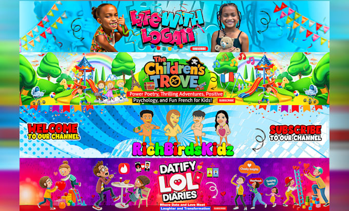 Gig Preview - Design a kids youtube banner,logo for your channel