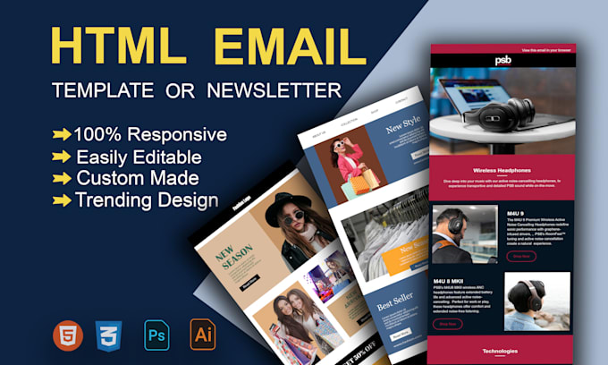 Gig Preview - Code and design HTML email template for mailchimp, klaviyo