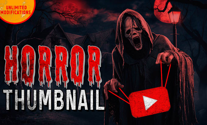 Gig Preview - Design scary horror clickbait youtube thumbnail in 1 hour