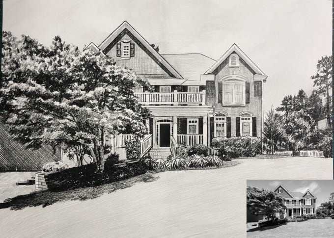 Gig Preview - Draw beautiful real estate and house portrait, building sketch illustrations