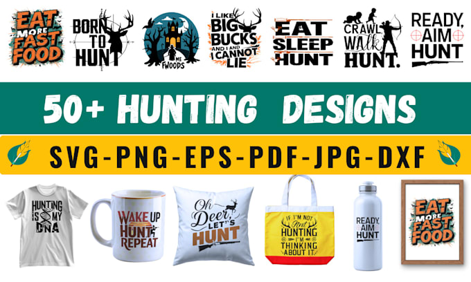 Gig Preview - Give 50 hunting svg cut files bundle, etsy, print on demand