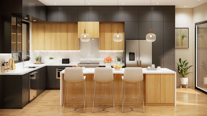 Gig Preview - Visualize and remodel your kitchen, living, dining and 3d rendering