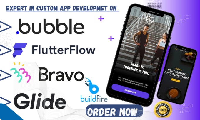 Gig Preview - Bubble flutterflow buildfire bravo or glide mobile app or web app bubble