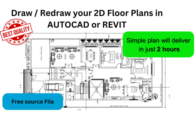 Gig Preview - Redraw PDF, 2d floor plans, and cad drawings in autocad