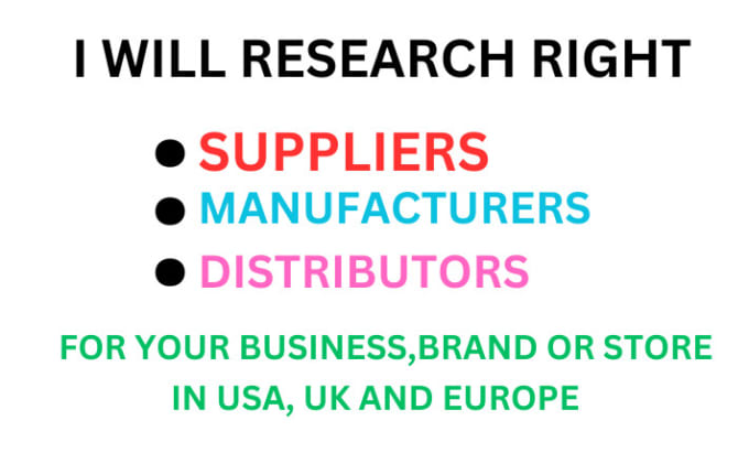 Gig Preview - Research right suppliers, and manufacturers for you in USA UK and europe