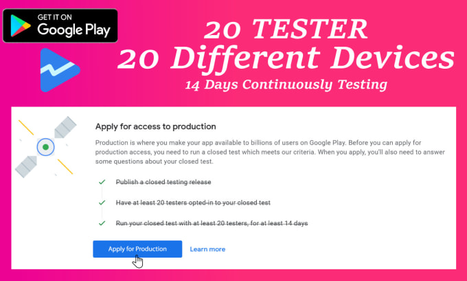 Gig Preview - Provide 20 tester android devices closed testing for 14 days