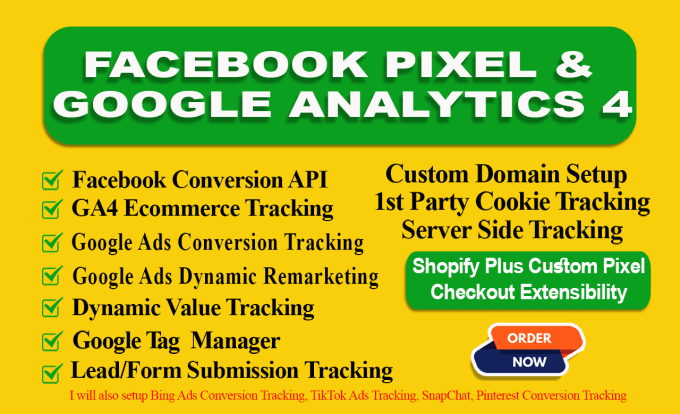 Gig Preview - Fix or setup facebook conversion API, google analytics 4, ads tracking shopify