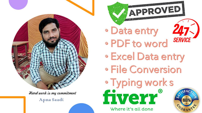 Gig Preview - Do fast data entry, accurate typing work, PDF to excel ,PDF to word conversion