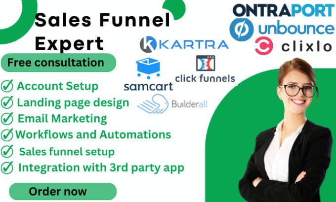 Gig Preview - Do ontraport unbounce clickfunnels kartra builderall funnels