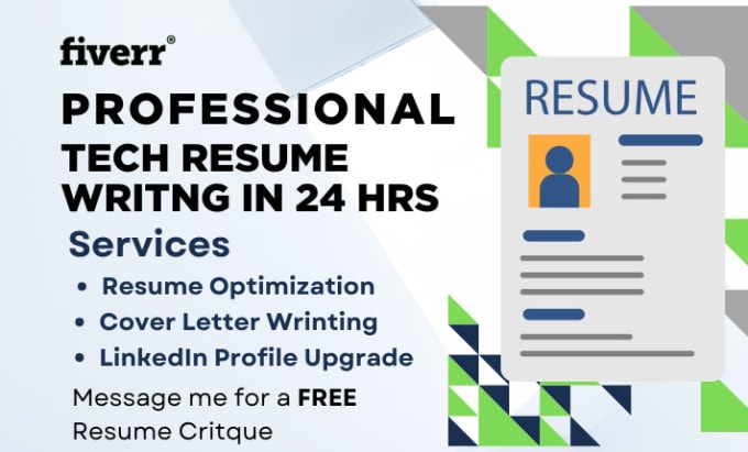 Gig Preview - Write, review and edit your tech resume, cv, cover letter, linkedin in 24 hrs