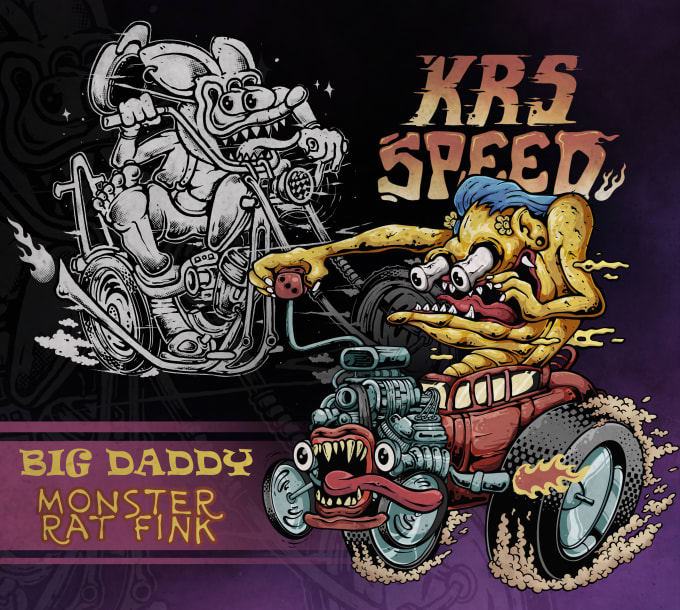 Gig Preview - Create illustration in monster rat fink style for print