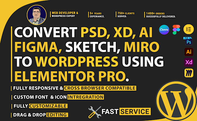 Gig Preview - Convert PSD, xd, ai, figma to wordpress using elementor pro