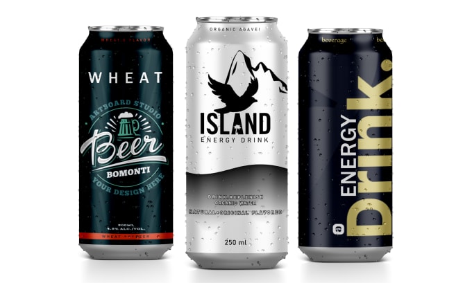 Gig Preview - Design energy drink, beer can label, juice with 3d mockup