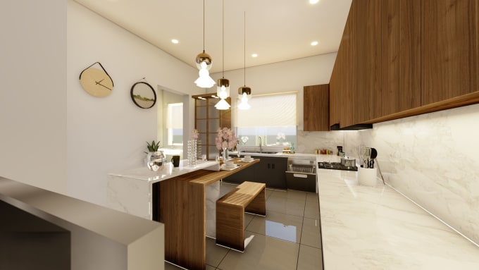 Gig Preview - Do kitchen design, bathroom design, interior design, 3d interior rendering