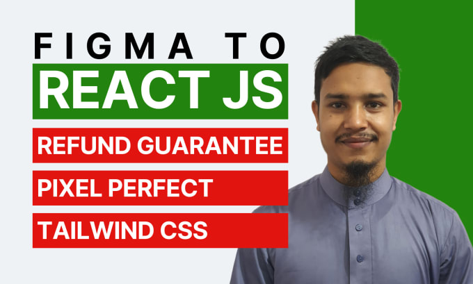 Gig Preview - Convert figma to react js, react js landing page with tailwind CSS