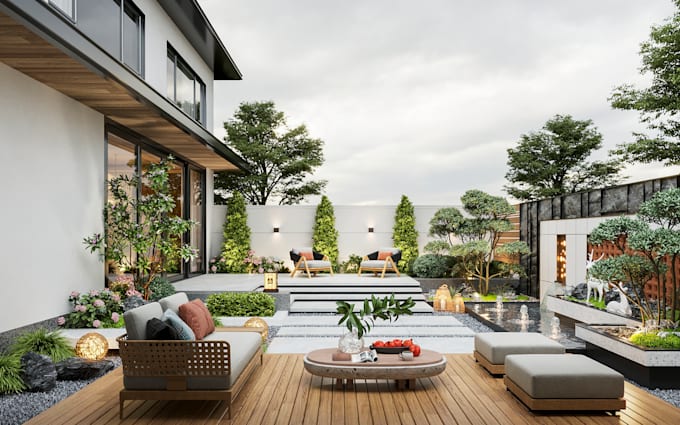 Gig Preview - Design your backyard, garden, terrace, realistic landscape