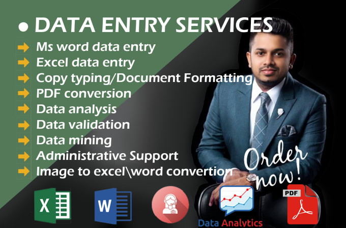 Gig Preview - Do data entry, data analyst, copy typing, PDF, admin support, image conversion