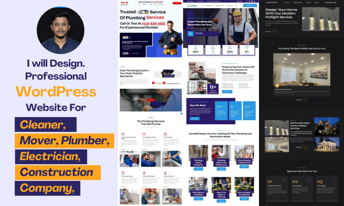 Gig Preview - Design plumber, electrician, construction wordpress website