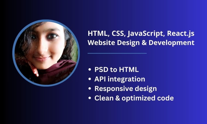 Gig Preview - Create HTML, CSS, javascript, expert react js website design and development