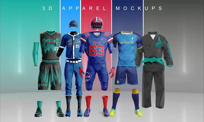 Gig Preview - Do 3d sports apparels mockups with custom designs