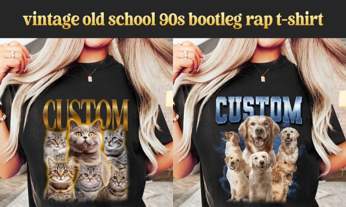 Gig Preview - Create vintage old school 90s bootleg rap t shirt for pets