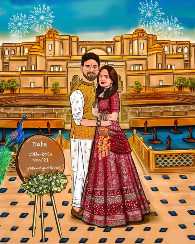 Gig Preview - Design your indian wedding caricature