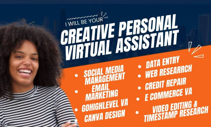 Gig Preview - Creative personal virtual assistant social media management shopify gohighlevel