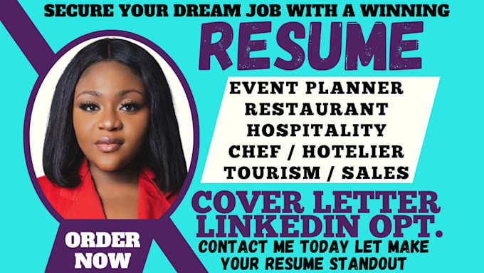 Gig Preview - Write event planner restaurant hospitality hotelier chef tourism sales resume