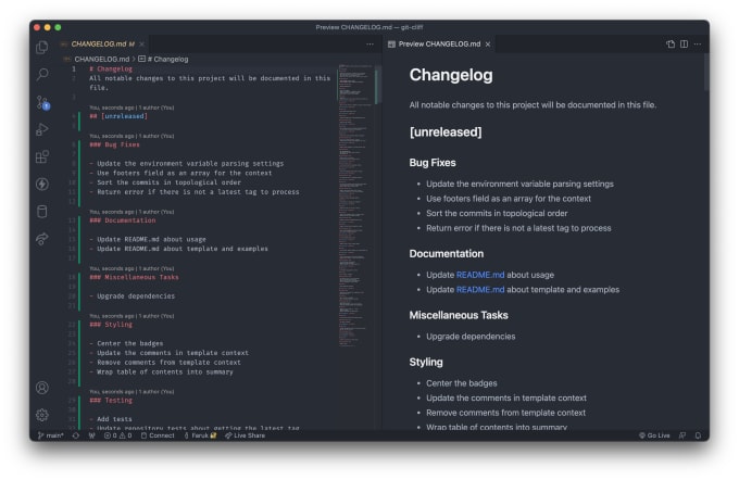 Gig Preview - Automatically generate a git changelog