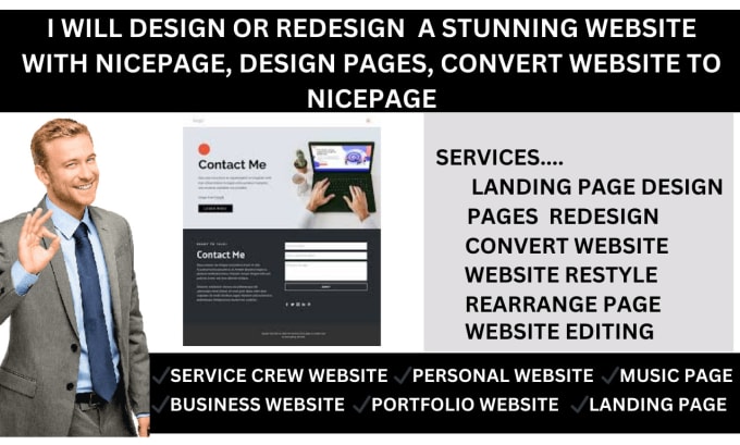 Gig Preview - Design nicepage website, redesign nicepage, convert website, landing page design