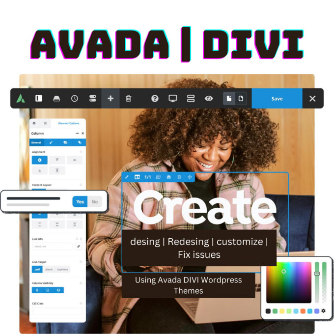 Gig Preview - Create  design  customize fix issues avada  divi theme website