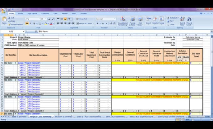 Gig Preview - Do construction cost estimation and bid preparation for tender