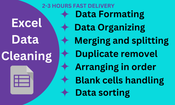 Gig Preview - Do excel data cleaning scrubbing organize merge format split sort remov csv data