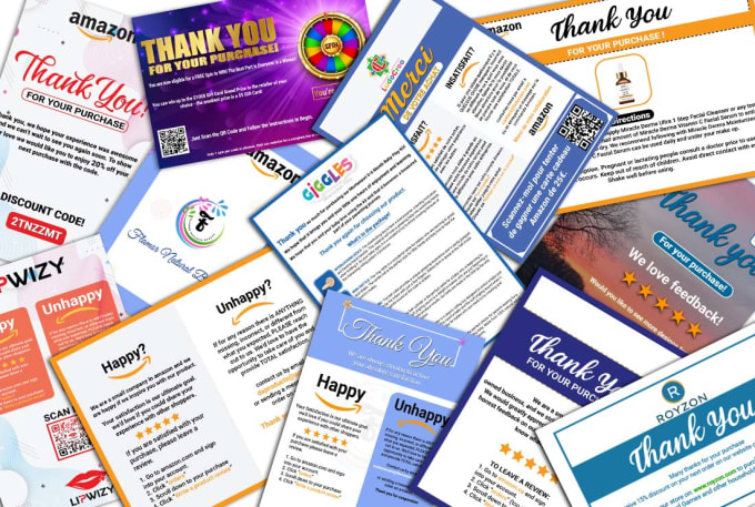 Gig Preview - Design amazon thank you card, product insert, package insert