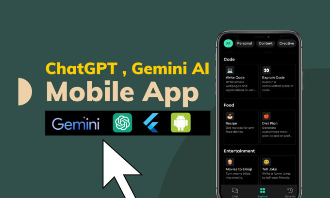 Gig Preview - Create a stunning ai mobile app or chatbot by chatgpt, gemini, dalle, flutter