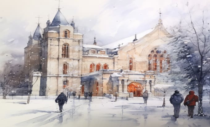 Gig Preview - Draw architectural sketches of buildings with watercolour