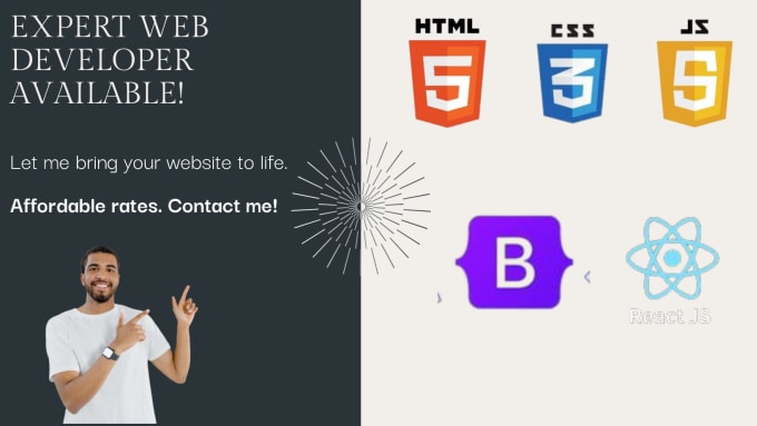 Gig Preview - Use HTML, CSS, javascript, react js, bootstrap for your frontend web developer